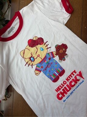 Hello Kitty Chucky Ringer T Universal Studios Exclusive Horror Graphic Shirt